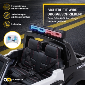 Preview: Ford Ranger Wildtrak Raptor Police, Kinder-Polizeiauto, lizenziert, Blaulicht, Sirene, Allrad 4x4
